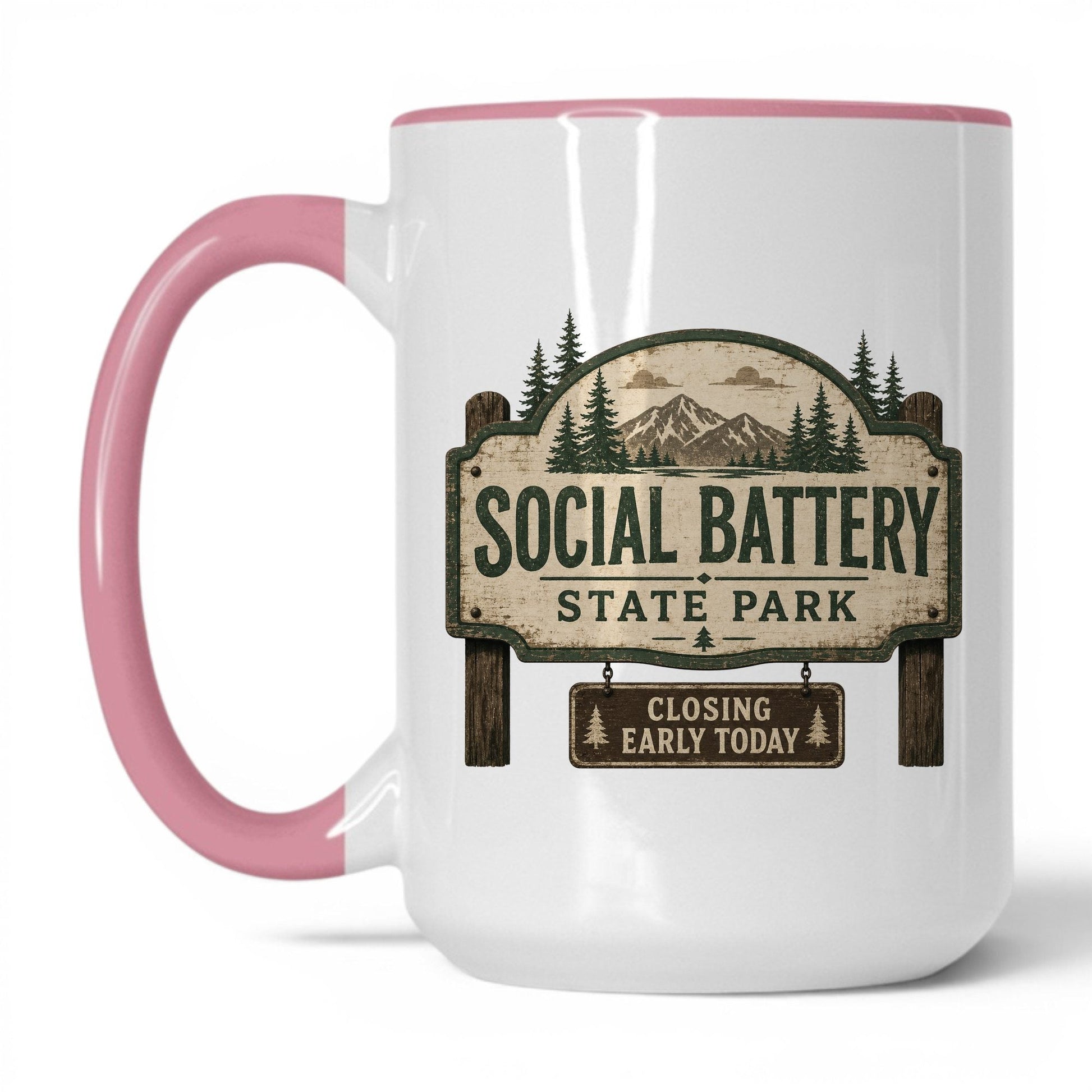 Social Battery State Park Mug – 15oz White/Pink Mug