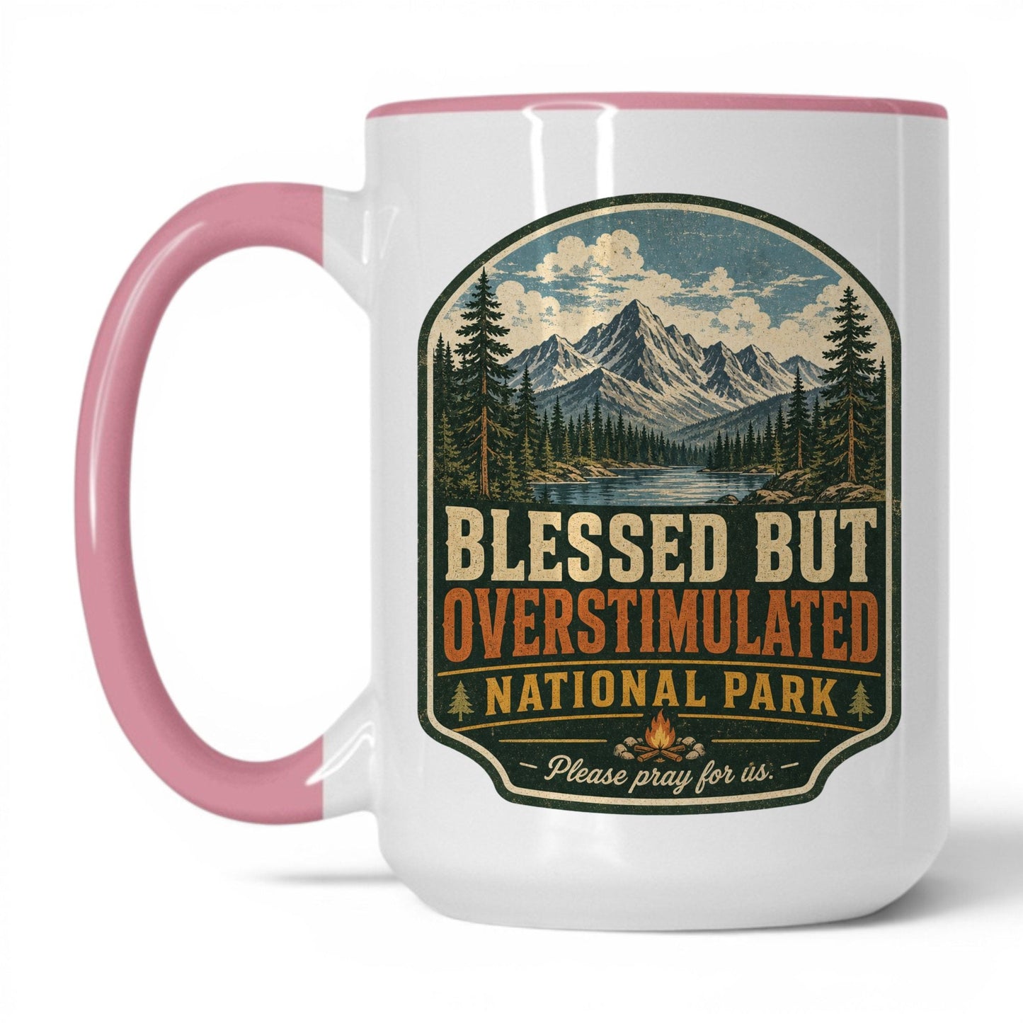 Blessed But Overstimulated Mug – 15oz White/Pink Mug