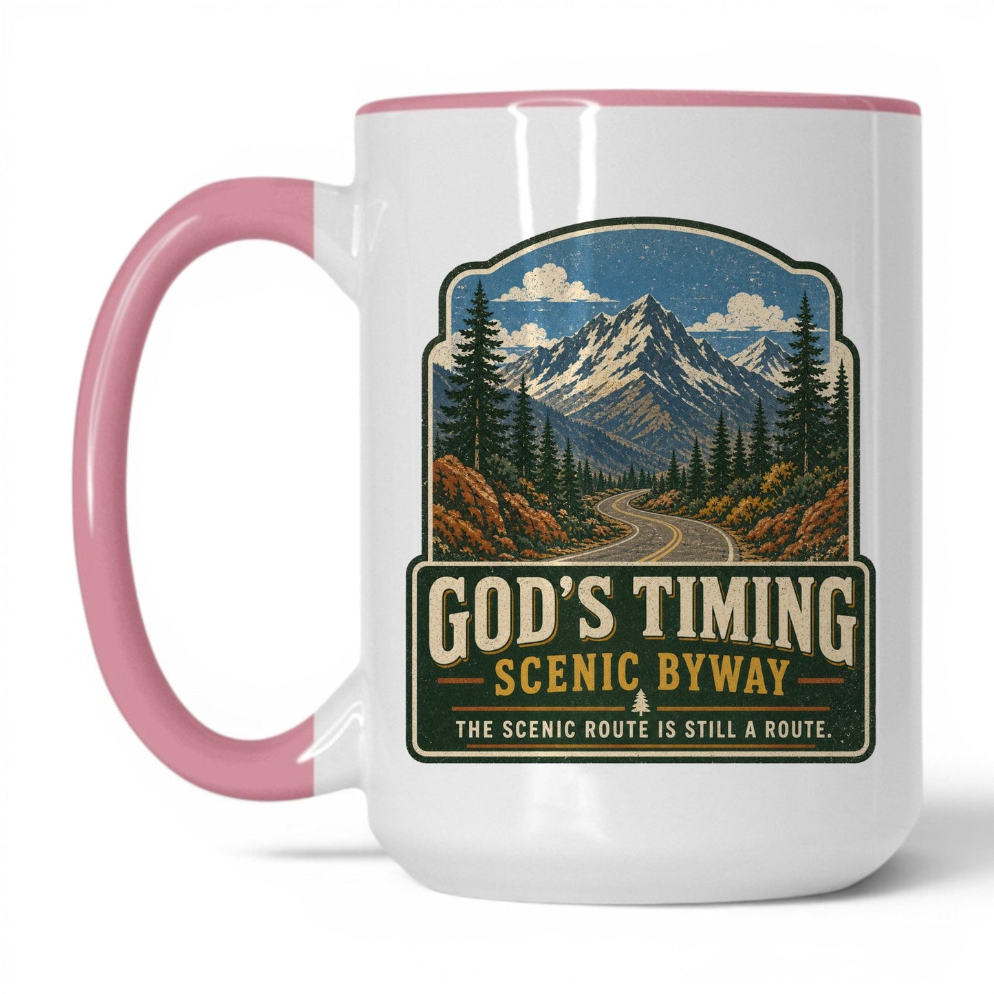 God's Timing Scenic Byway Mug – 15oz White/Pink Mug