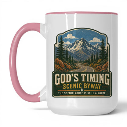 God's Timing Scenic Byway Mug – 15oz White/Pink Mug
