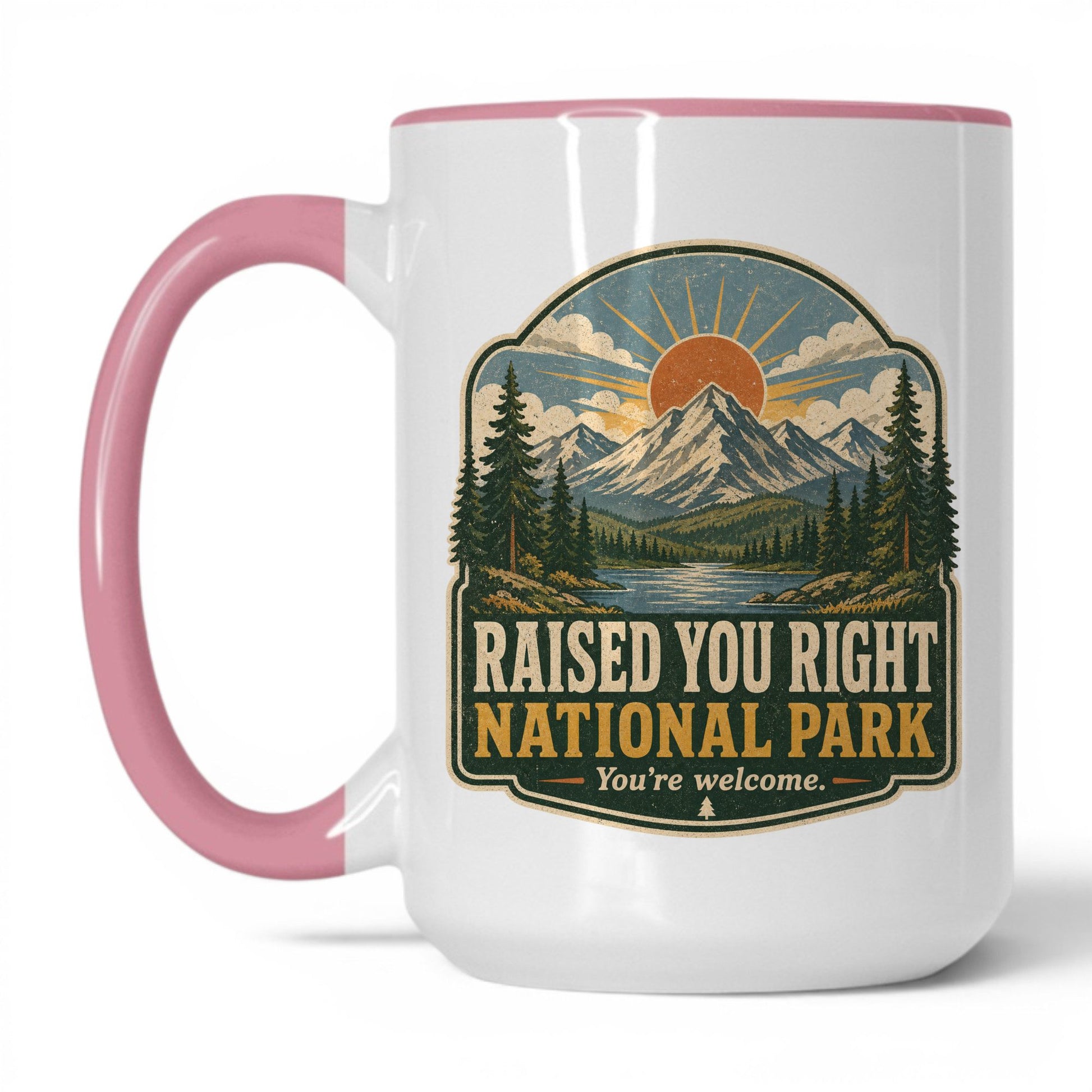 Raised You Right National Park Mug – 15oz White/Pink Mug