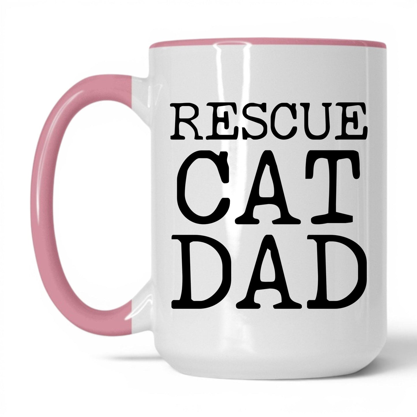 Rescue Cat Dad 15oz white and pink coffee mug