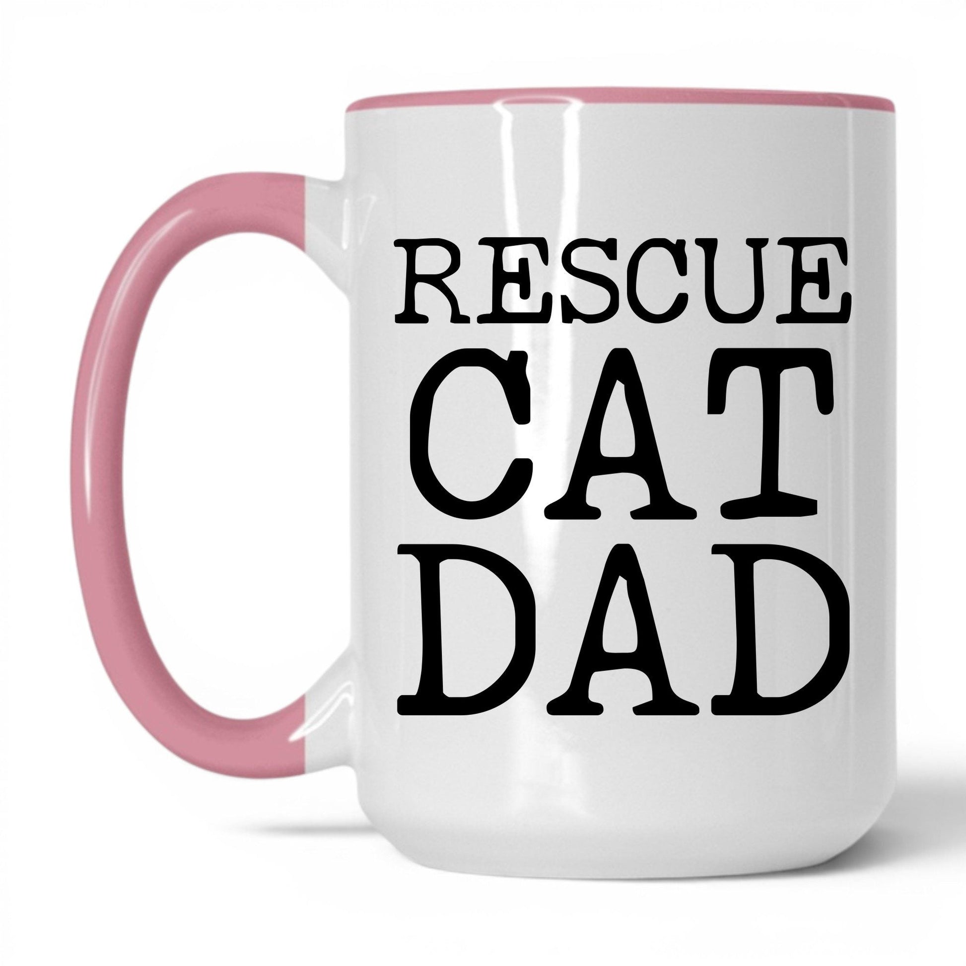 Rescue Cat Dad 15oz white and pink coffee mug
