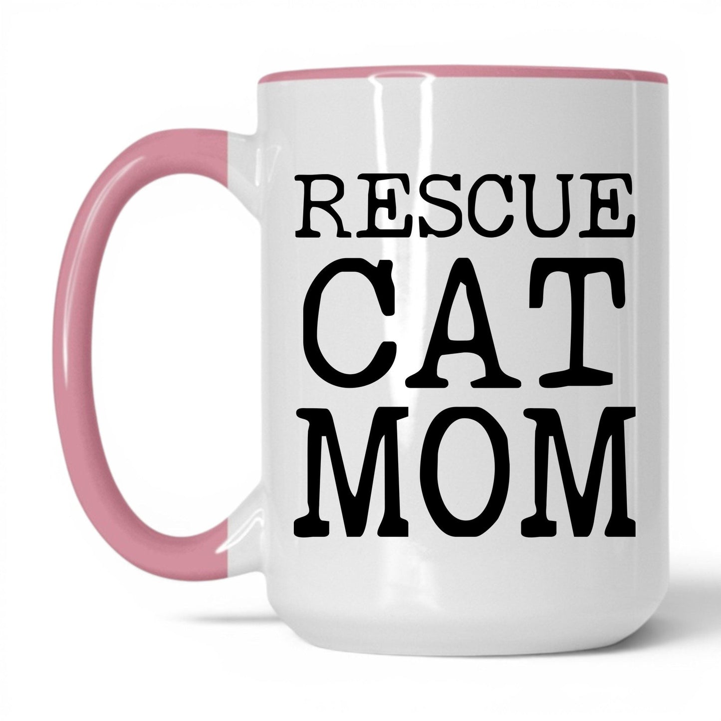 Rescue Cat Mom 15oz white and pink coffee mug