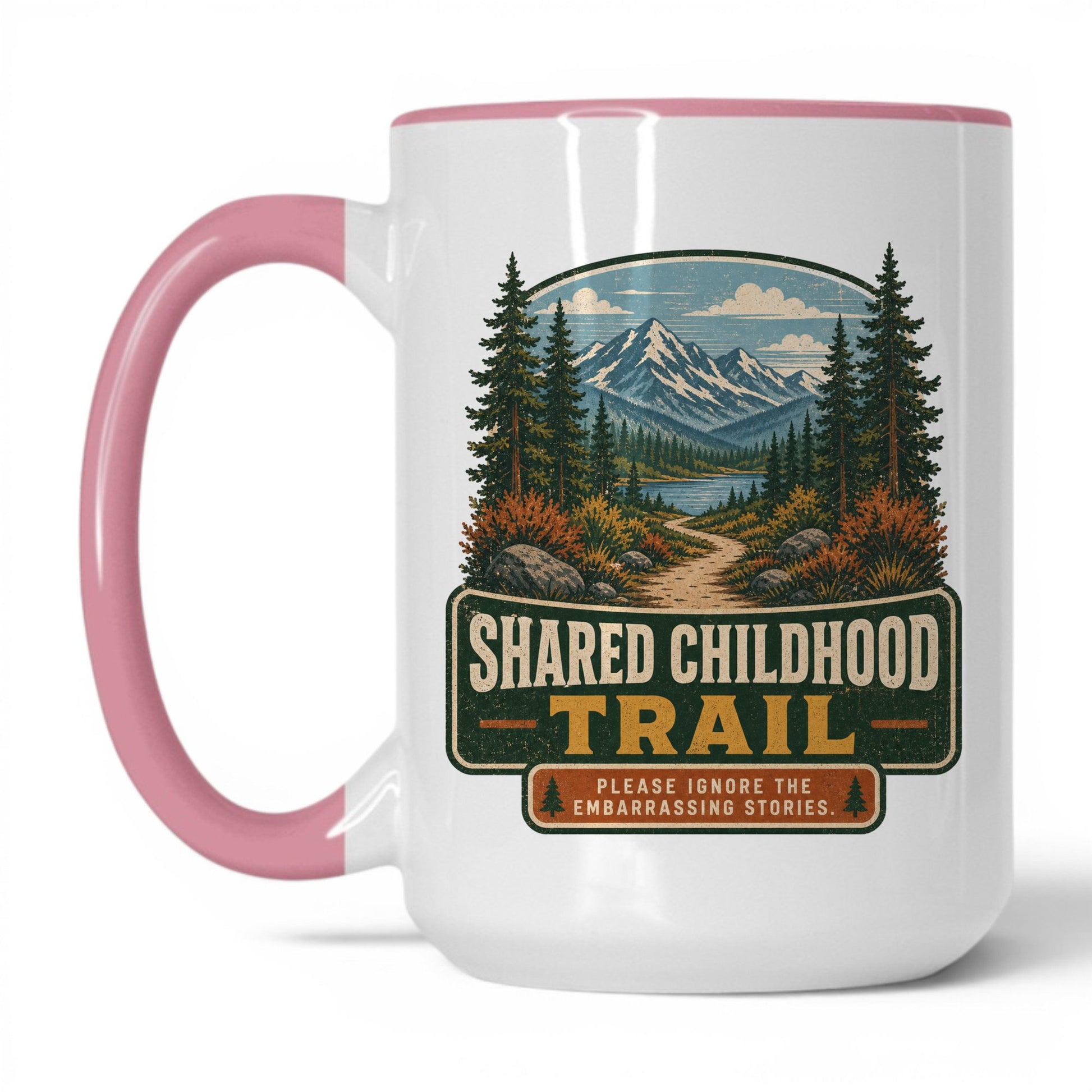 Shared Childhood Trail Mug – 15oz White/Pink Mug