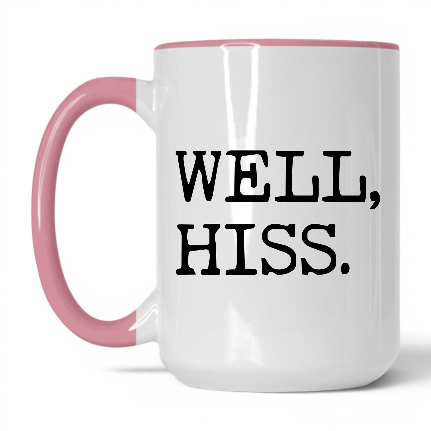 Well Hiss 15oz white and pink coffee mug