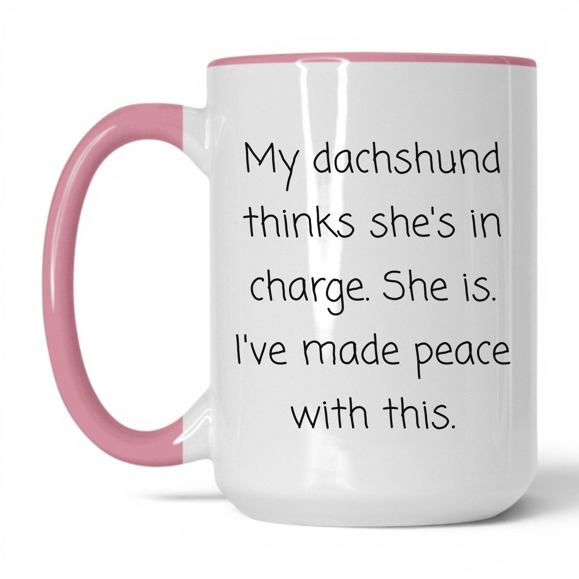 In Charge Dachshund Mug – 15oz White/Pink Mug