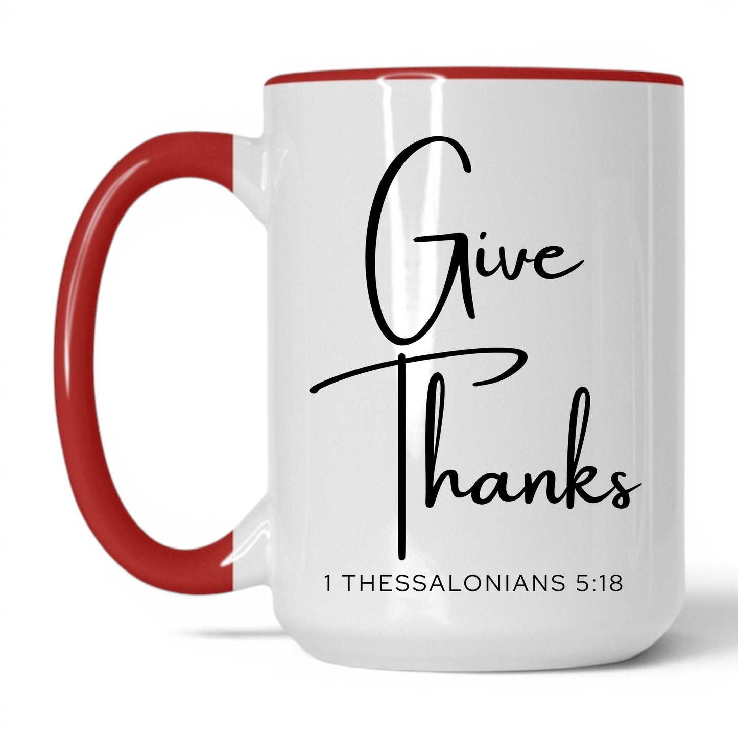 Give Thanks Mug – 15oz White/Red Mug