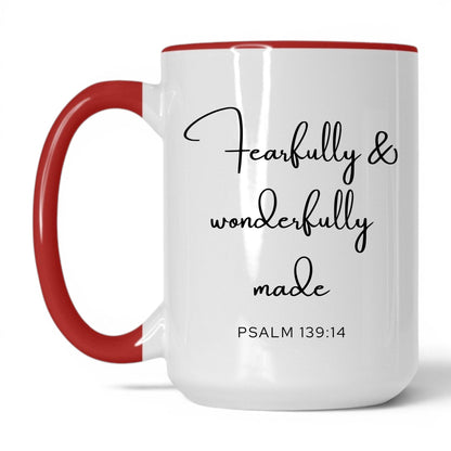 Fearfully and Wonderfully Made Mug – 15oz White/Red Mug