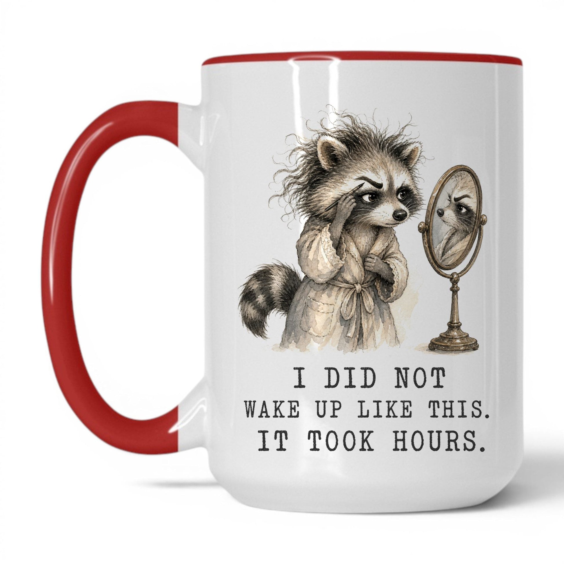 It Took Hours Raccoon Mug – 15oz White/Red Mug