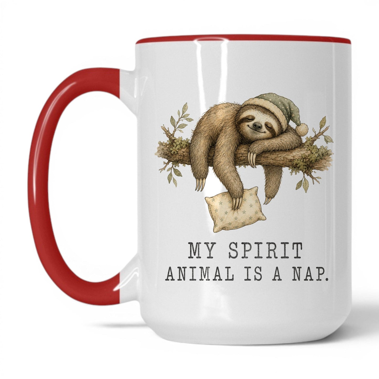 My Spirit Animal Is a Nap Sloth Mug – 15oz White/Red Mug