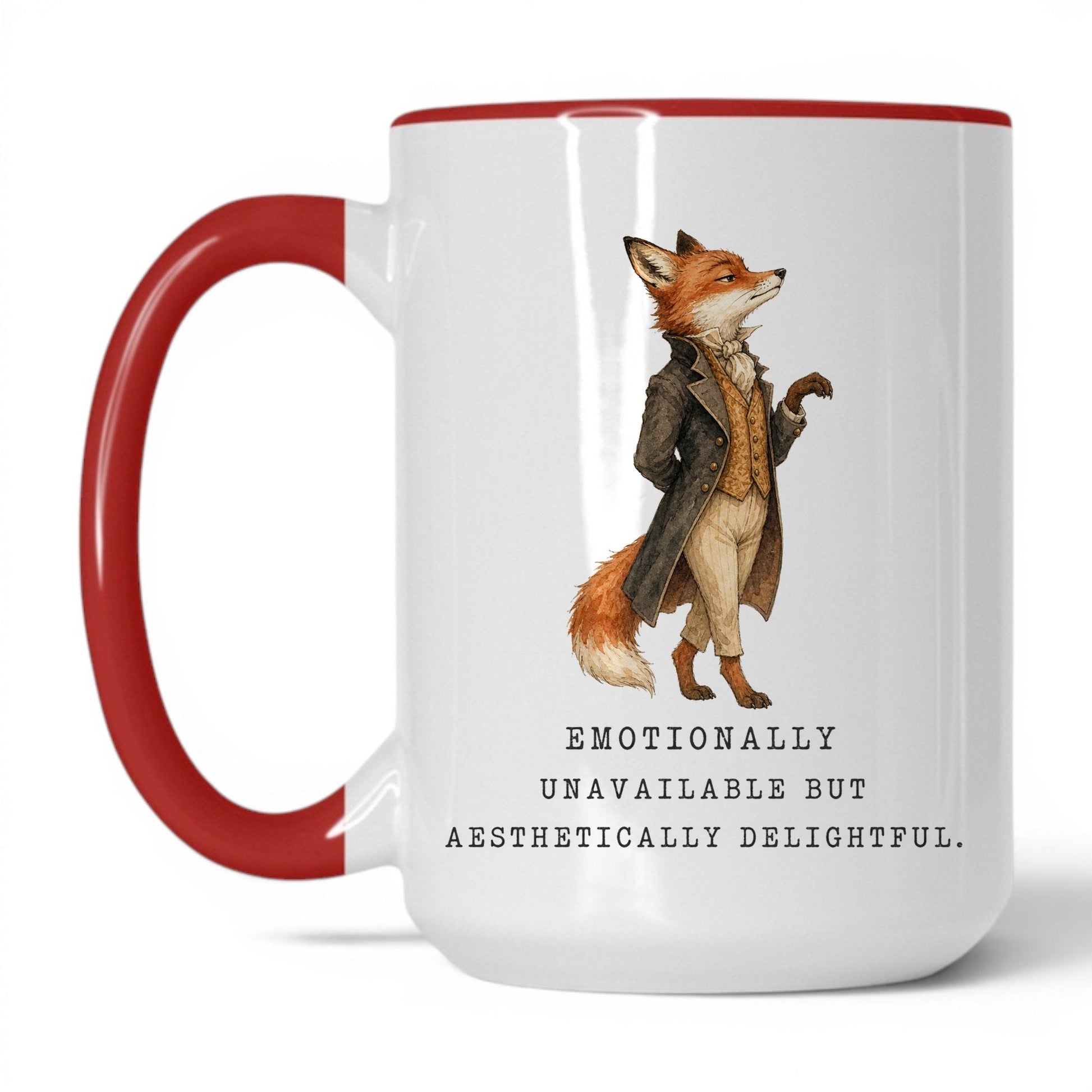 Emotionally Unavailable Fox Mug – 15oz White Red Mug