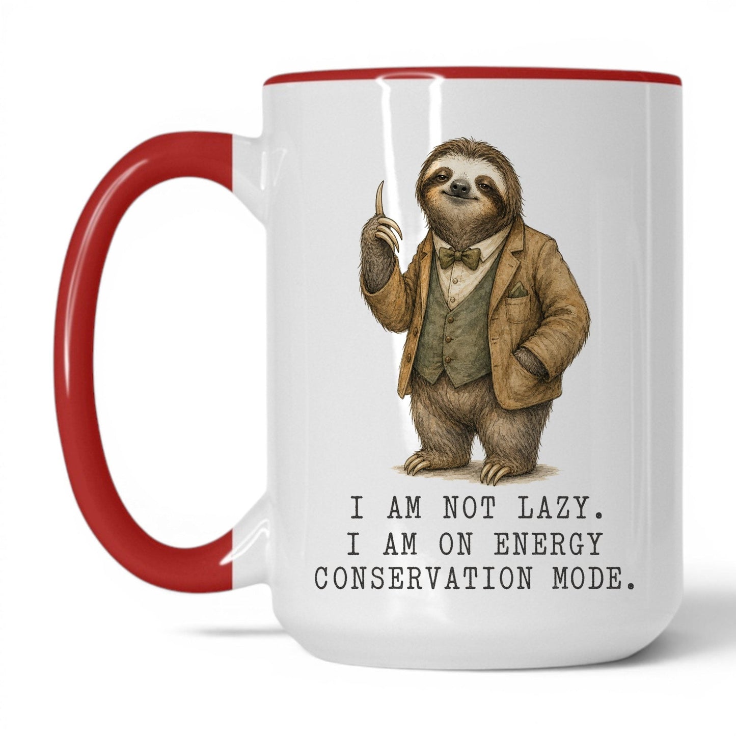 Energy Conservation Mode Sloth Mug – 15oz White/Red Mug