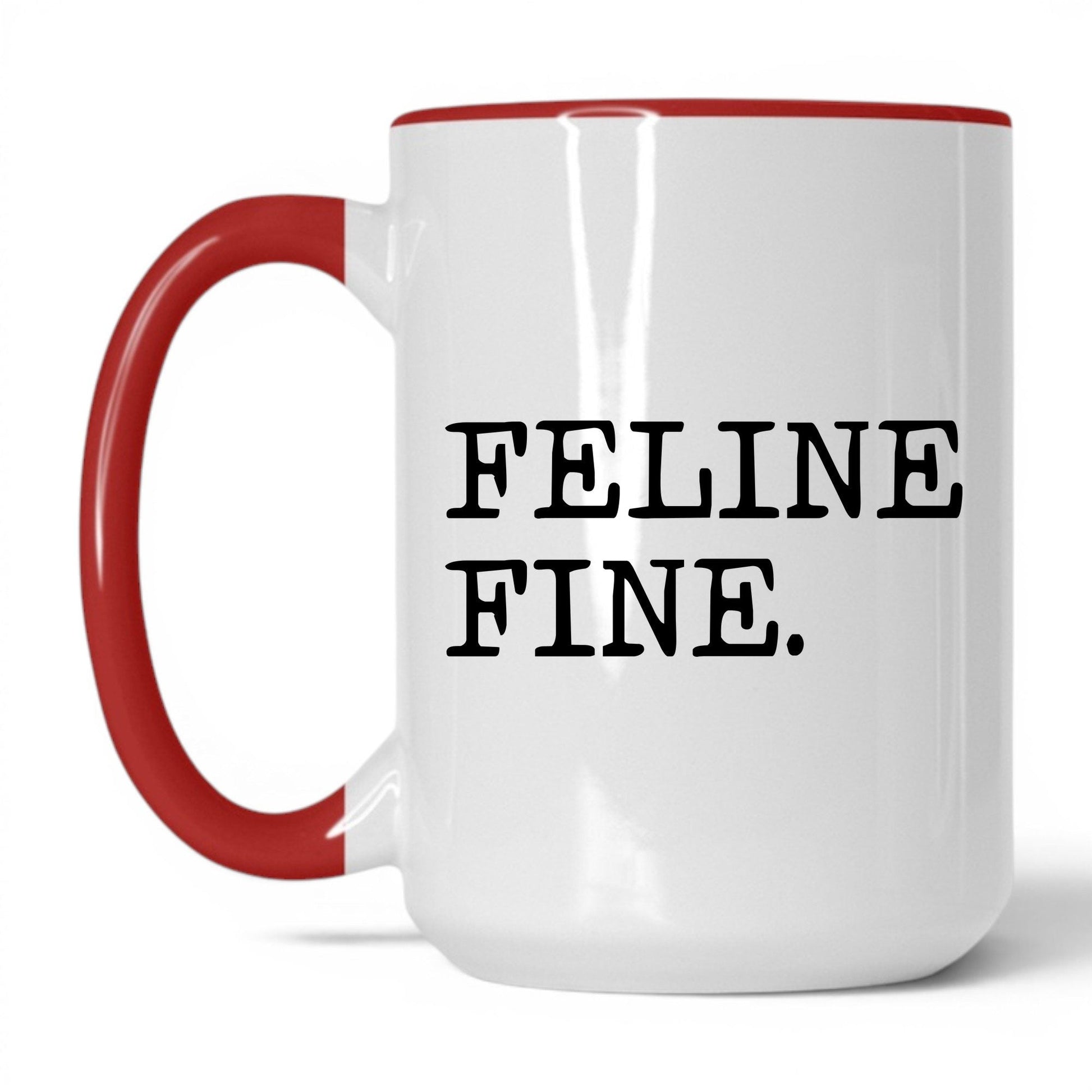 Feline Fine 15oz white and red coffee mug