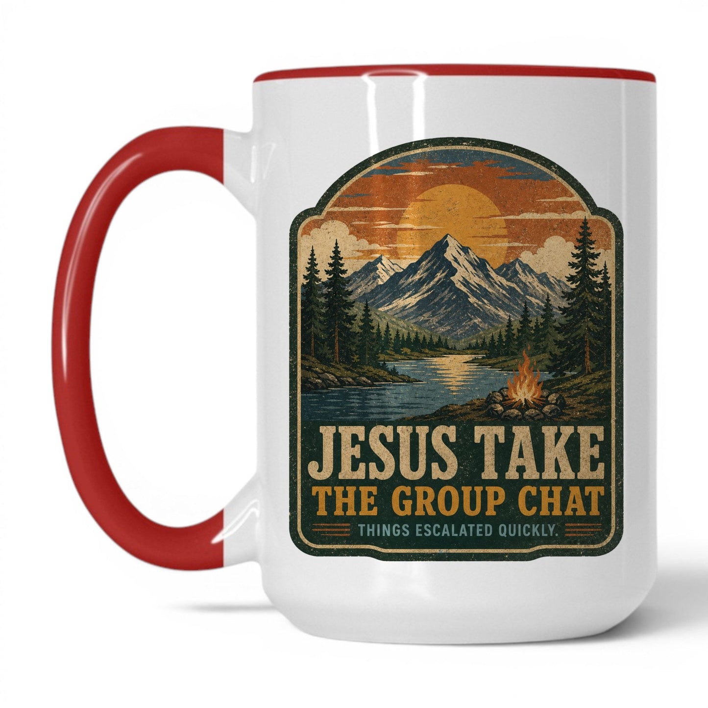 Jesus Take The Group Chat Sunset Mug – 15oz White/Red Mug