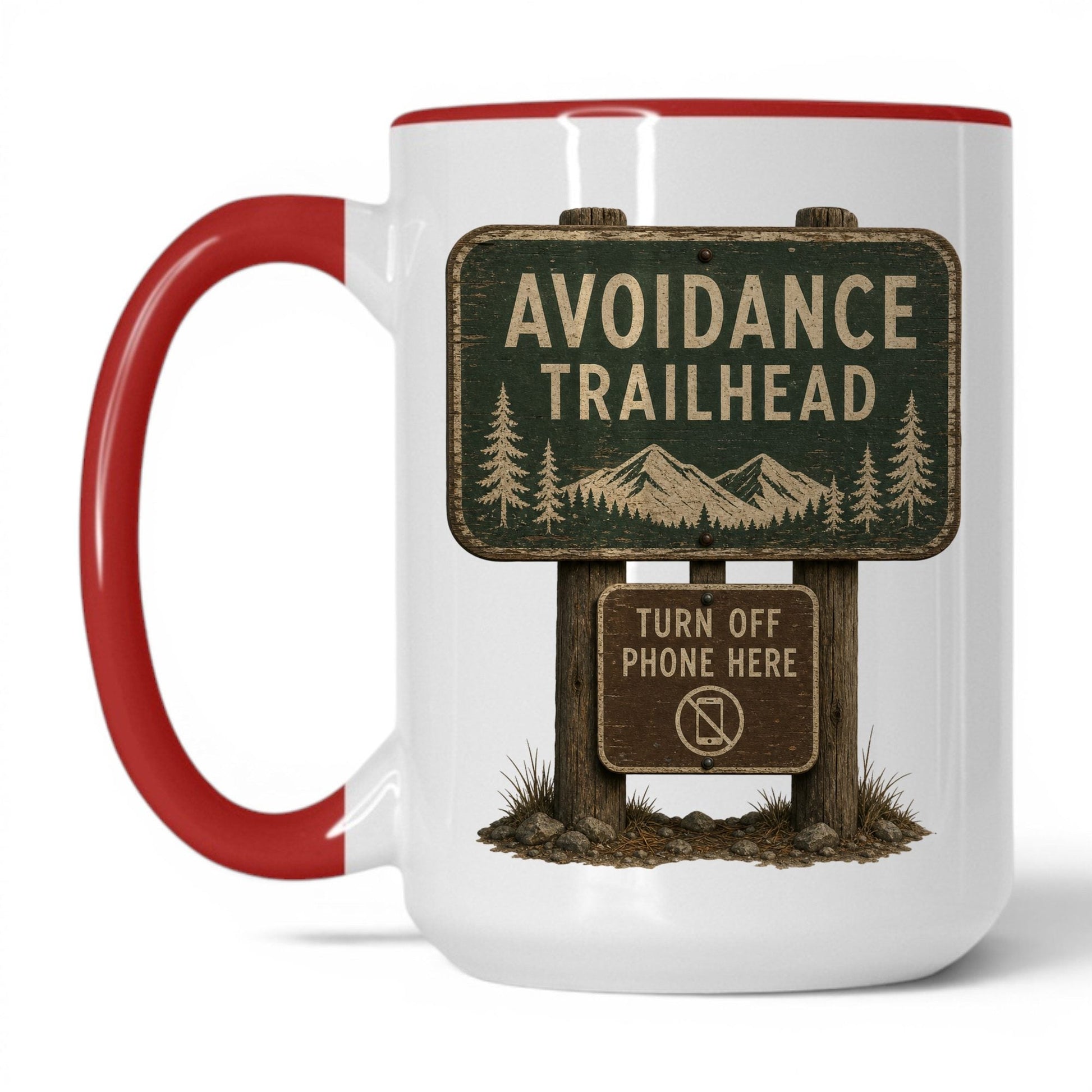 Avoidance Trailhead Mug – 15oz Red Mug