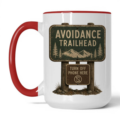 Avoidance Trailhead Mug – 15oz Red Mug