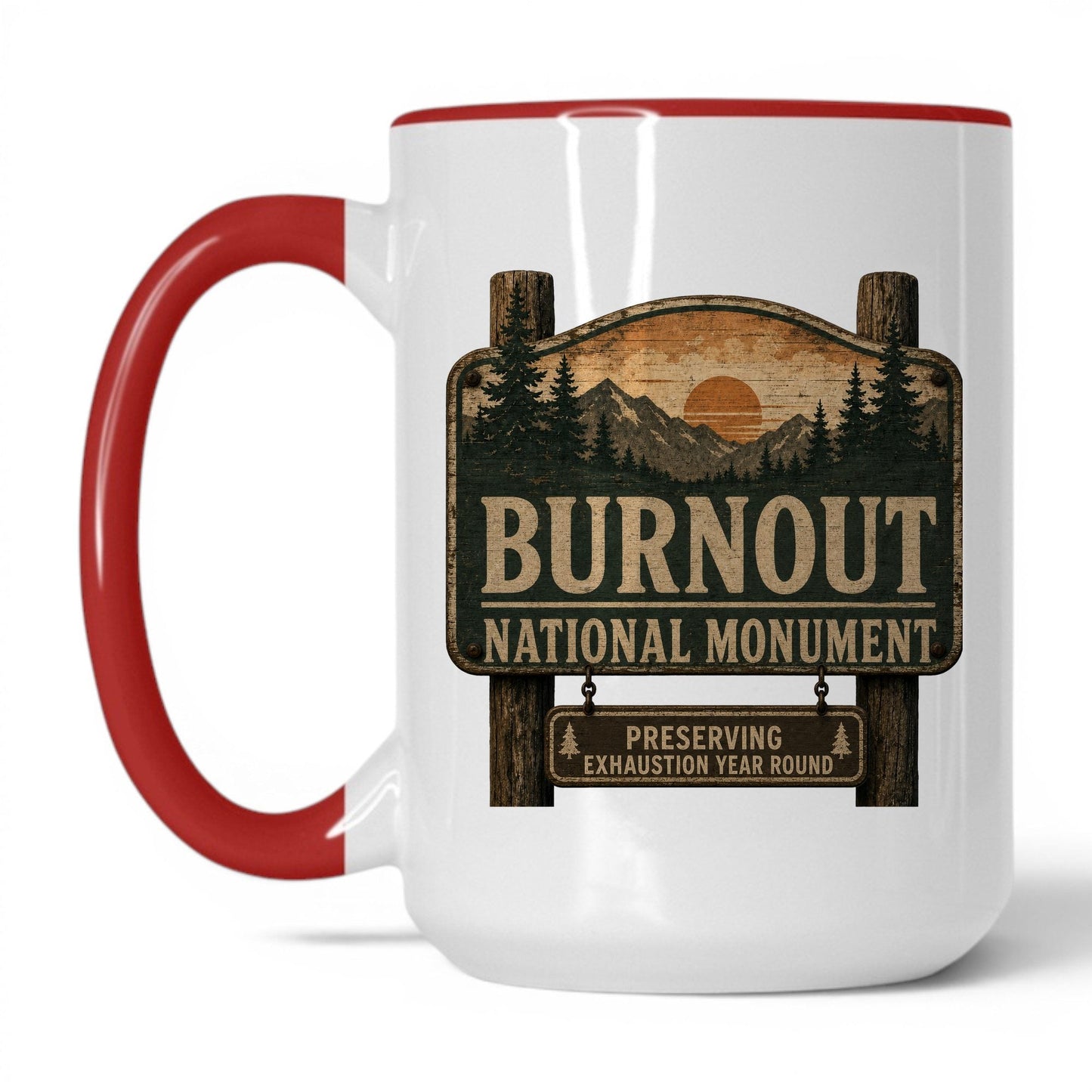 Burnout National Monument Mug – 15oz White/Red Mug