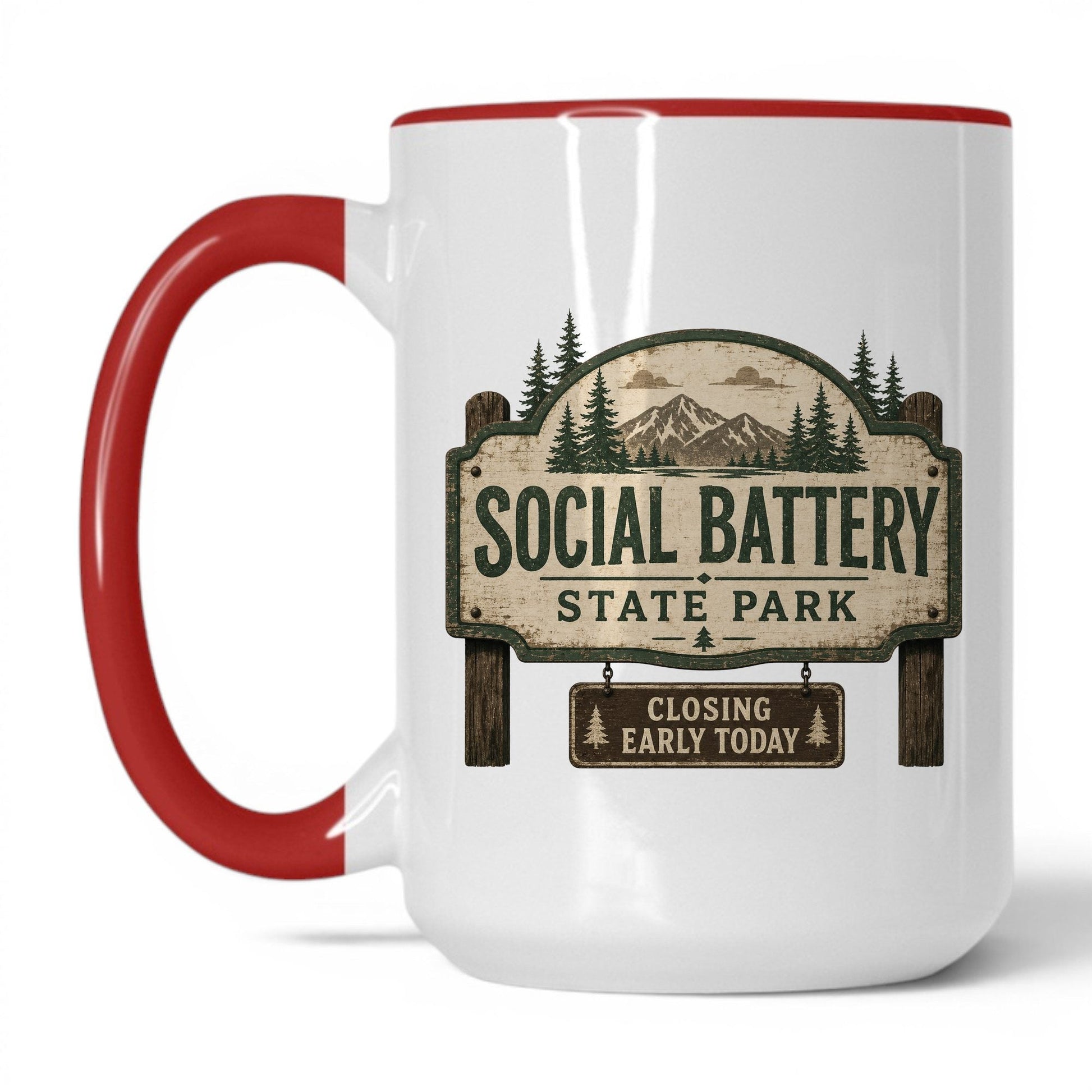 Social Battery State Park Mug – 15oz White/Red Mug