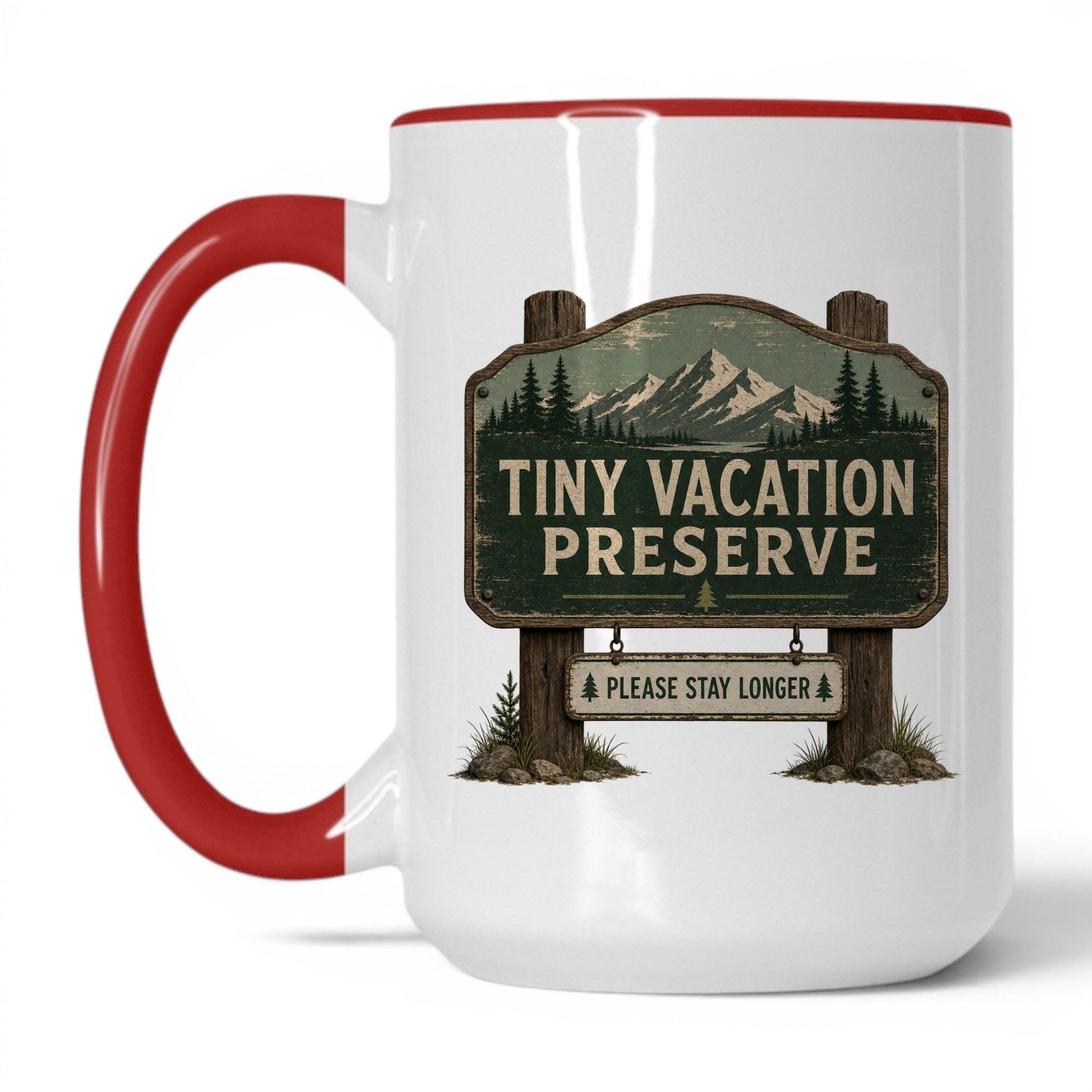 Tiny Vacation Preserve Mug – 15oz White/Red Mug