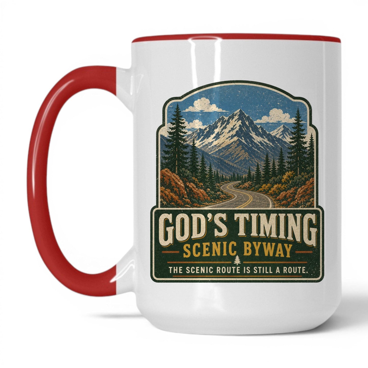 God's Timing Scenic Byway Mug – 15oz White/Red Mug