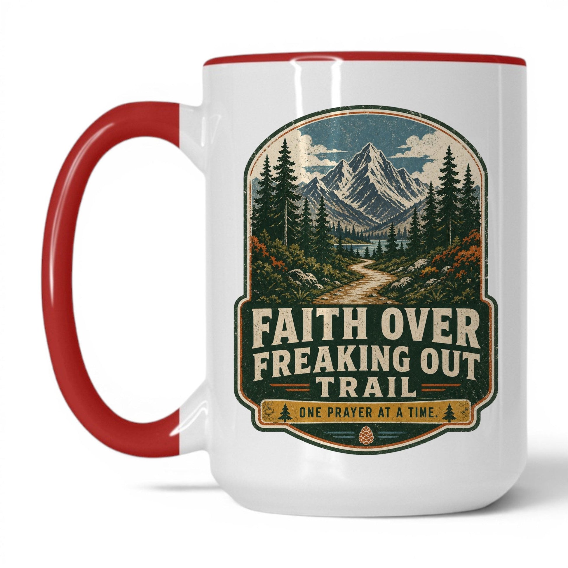 Faith Over Freaking Out Trail Mug – 15oz White/Red Mug