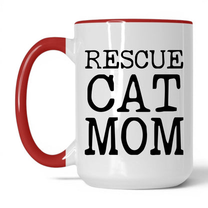 Rescue Cat Mom 15oz white and red coffee mug