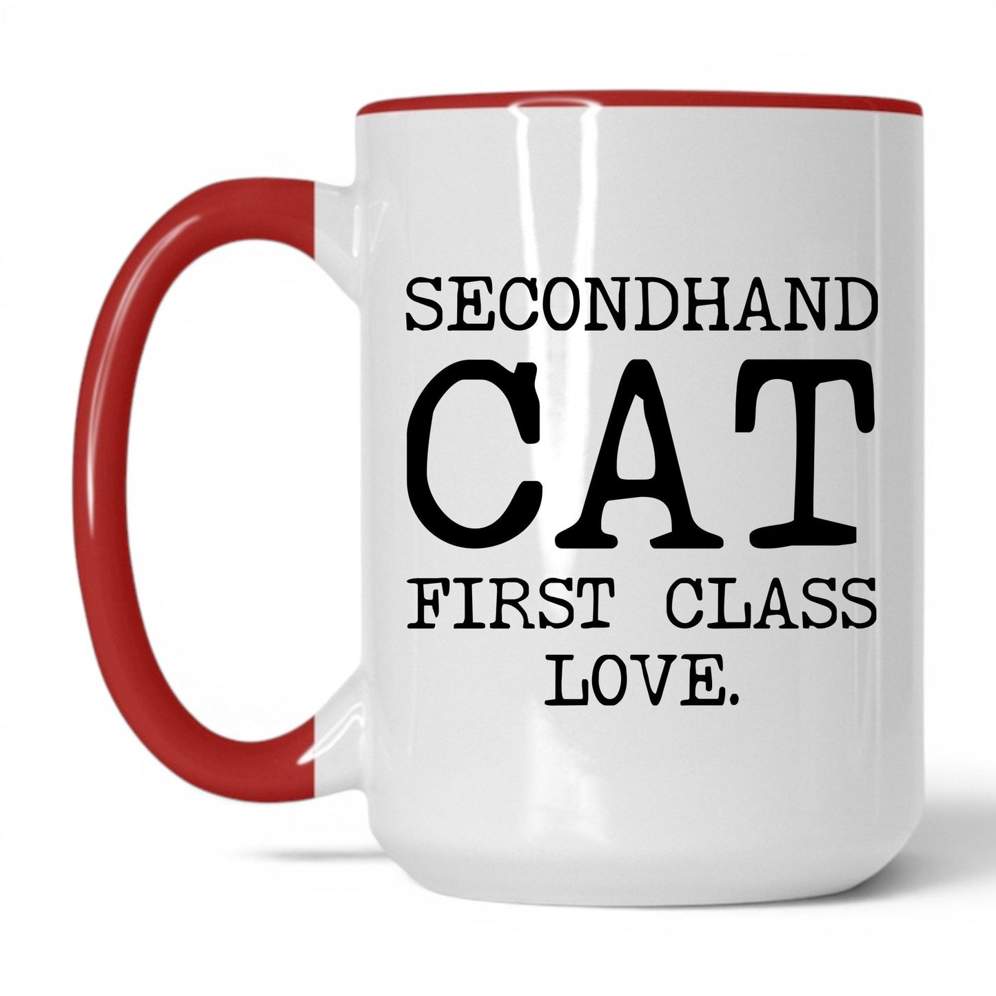 Secondhand Cat First Class Love 15oz white and red coffee mug