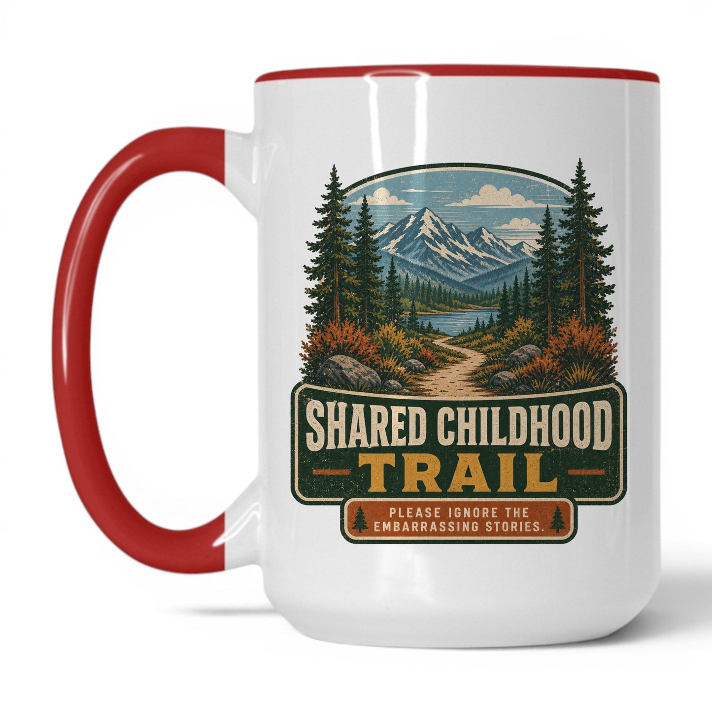Shared Childhood Trail Mug – 15oz White/Red Mug