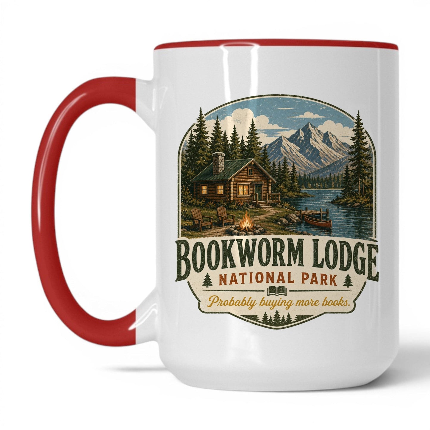 Bookworm Lodge National Park Mug – 15oz White/Red Mug