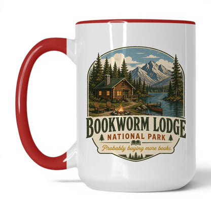 Bookworm Lodge National Park Mug – 15oz White/Red Mug