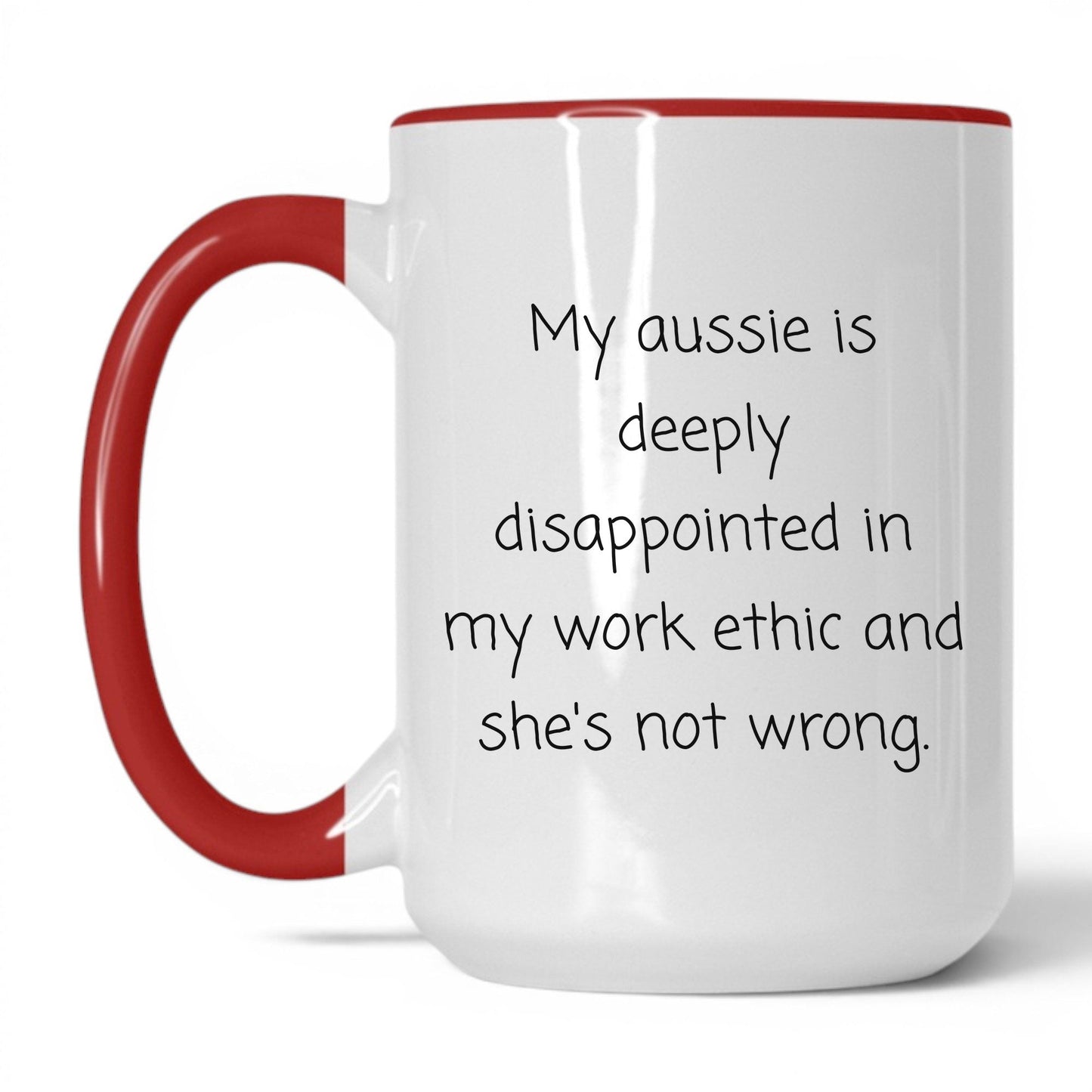Disappointed Australian Shepherd Mug – 15oz White/Red Mug