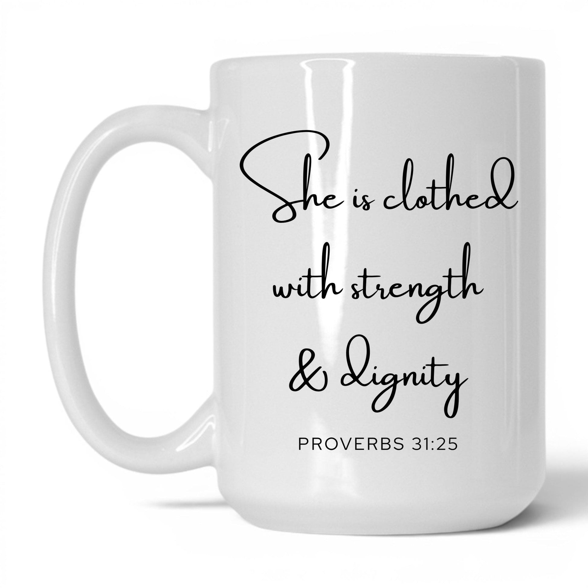 Clothed With Strength Mug – 15oz White/Pink Mug