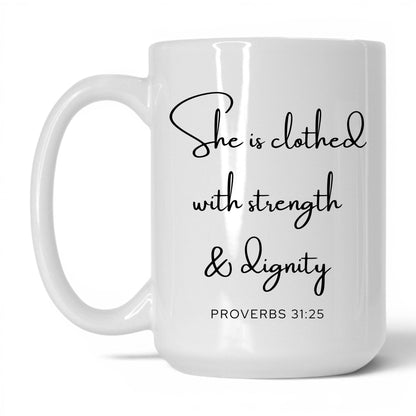 Clothed With Strength Mug – 15oz White/Pink Mug