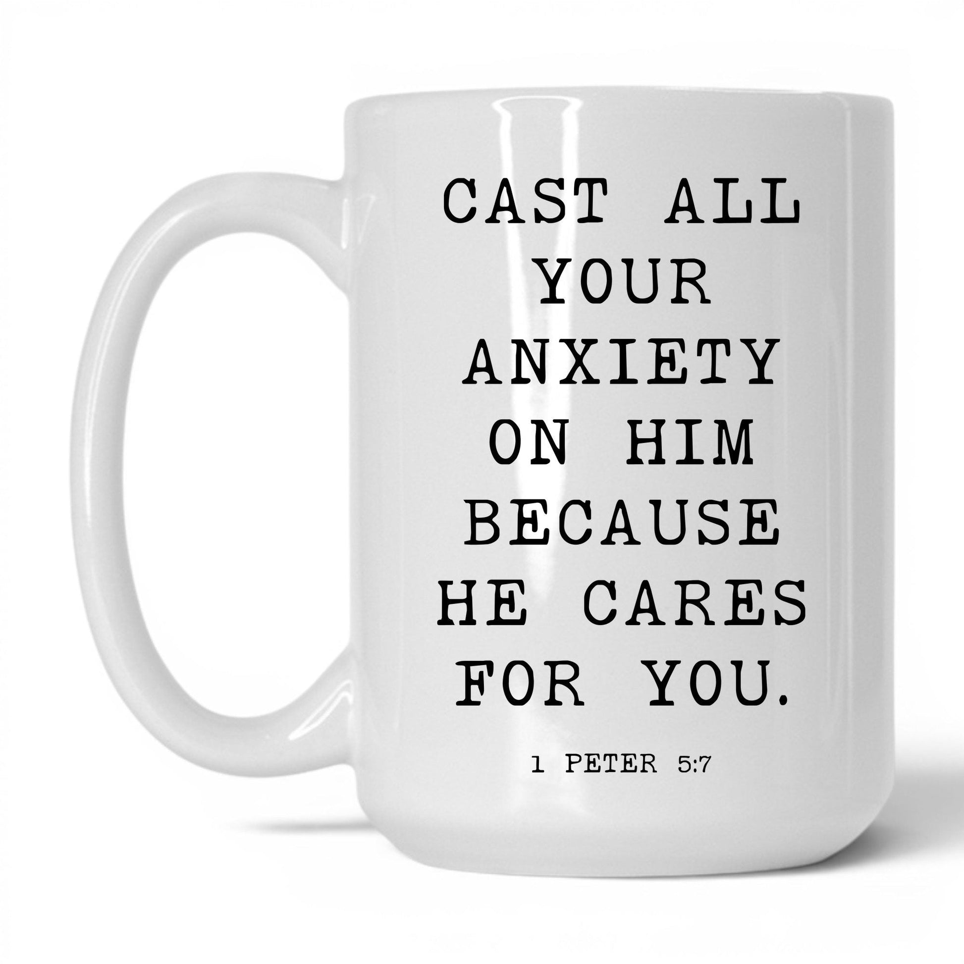 Cast Your Anxiety on Him Mug – 15oz White/Pink Mug