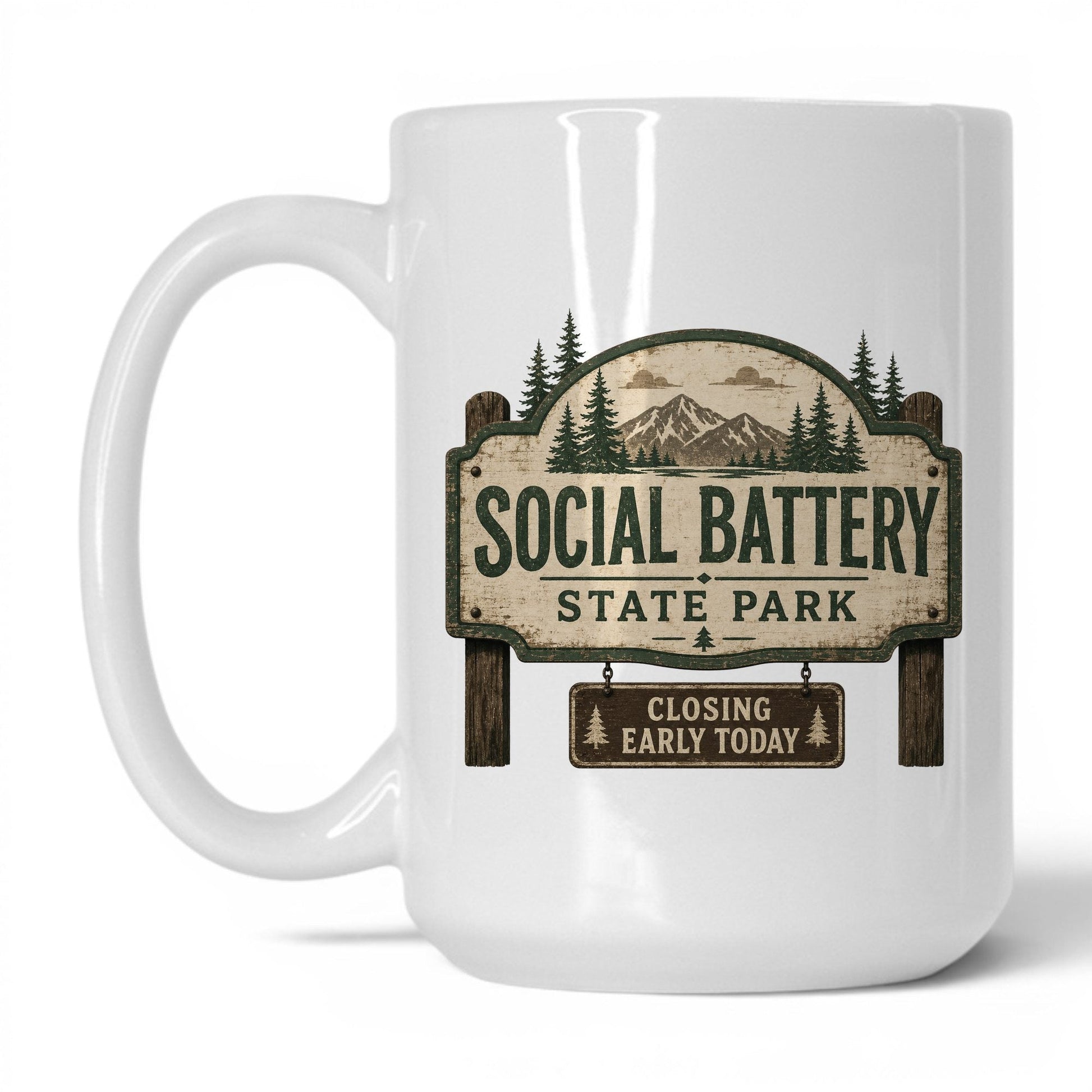Social Battery State Park Mug – 15oz White Mug