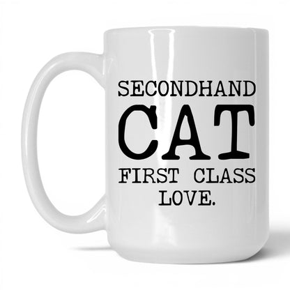Secondhand Cat First Class Love 15oz white coffee mug
