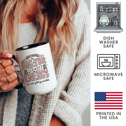 Best Friends & Big TBR Energy doodle coffee mug — lifestyle