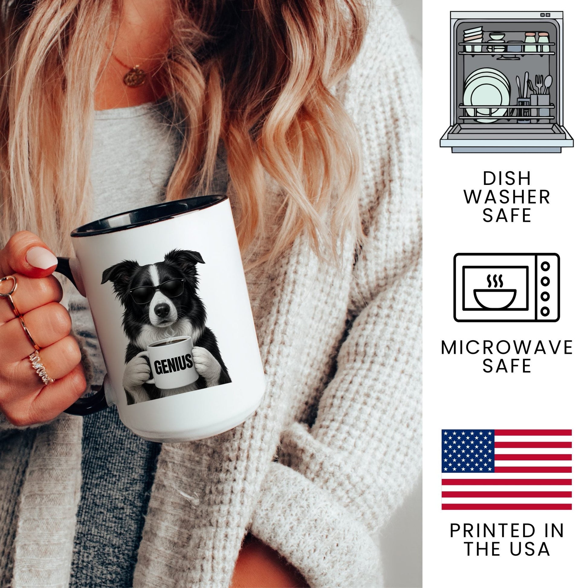 Border Collie Genius coffee mug — 3 key points