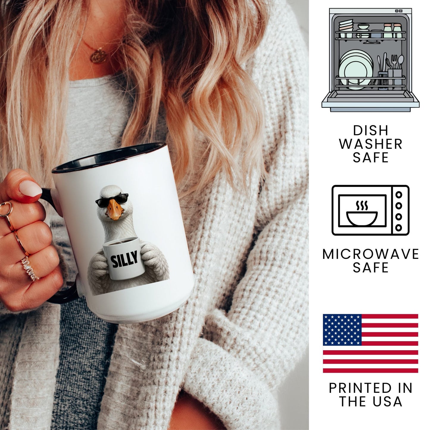 Silly Goose coffee mug key points