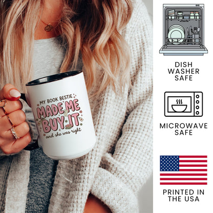 My Book Bestie Made Me Buy It doodle coffee mug — lifestyle