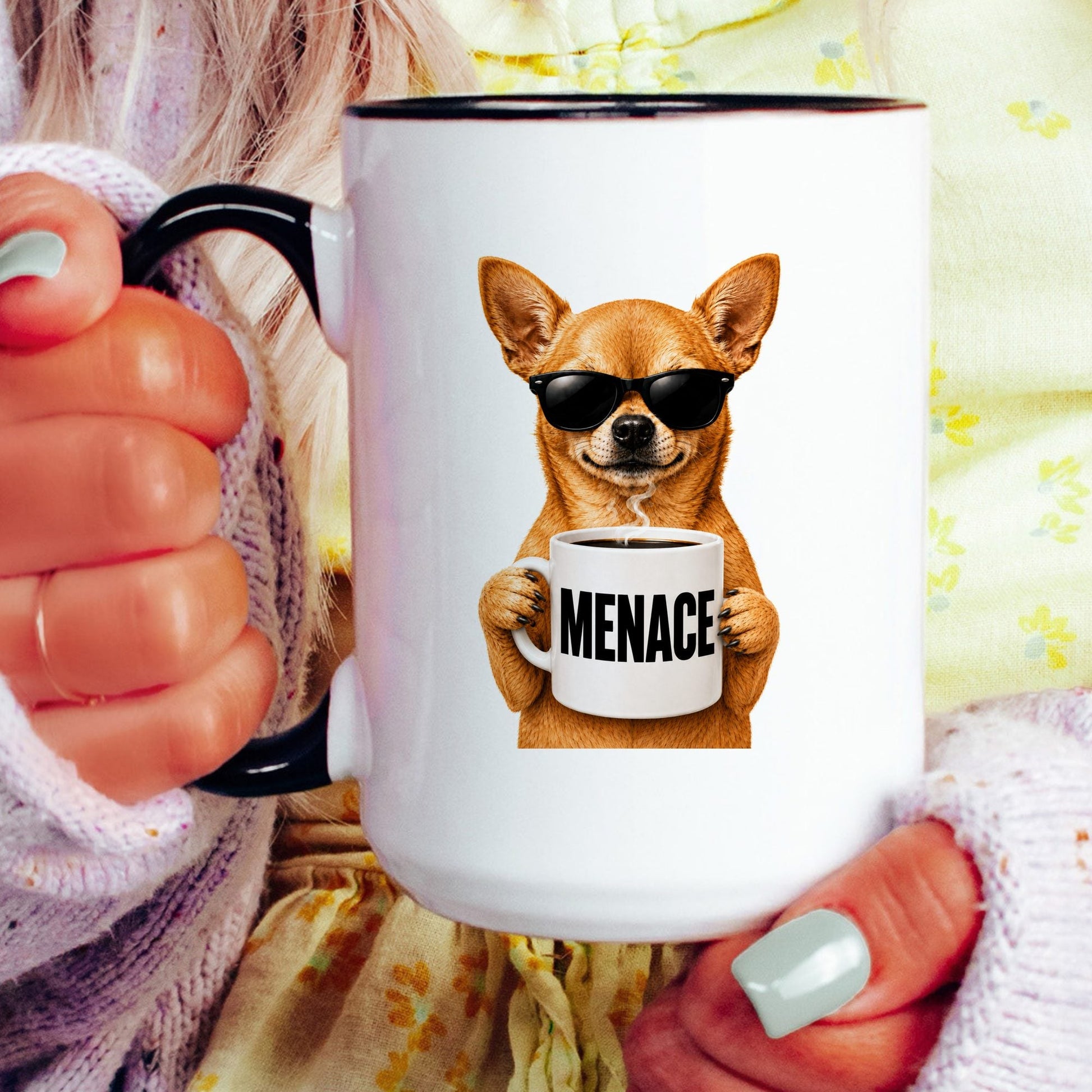Chihuahua Menace coffee mug — model