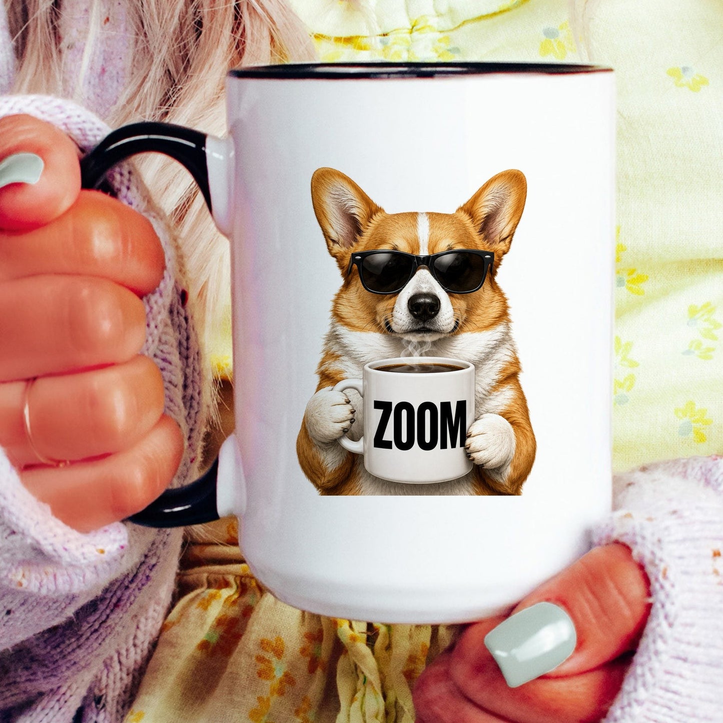 Corgi Zoom coffee mug — model
