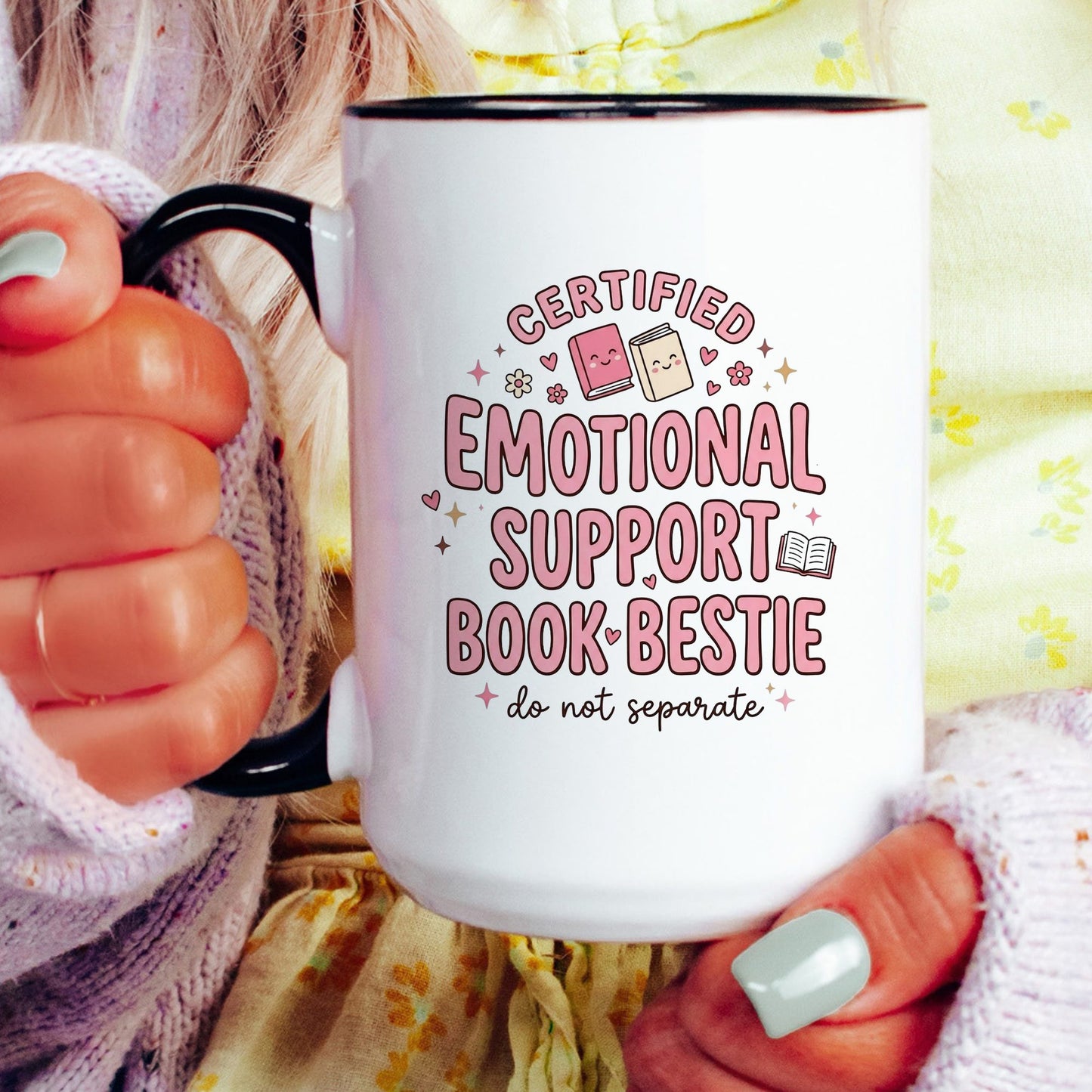 Emotional Support Book Bestie doodle coffee mug — lifestyle