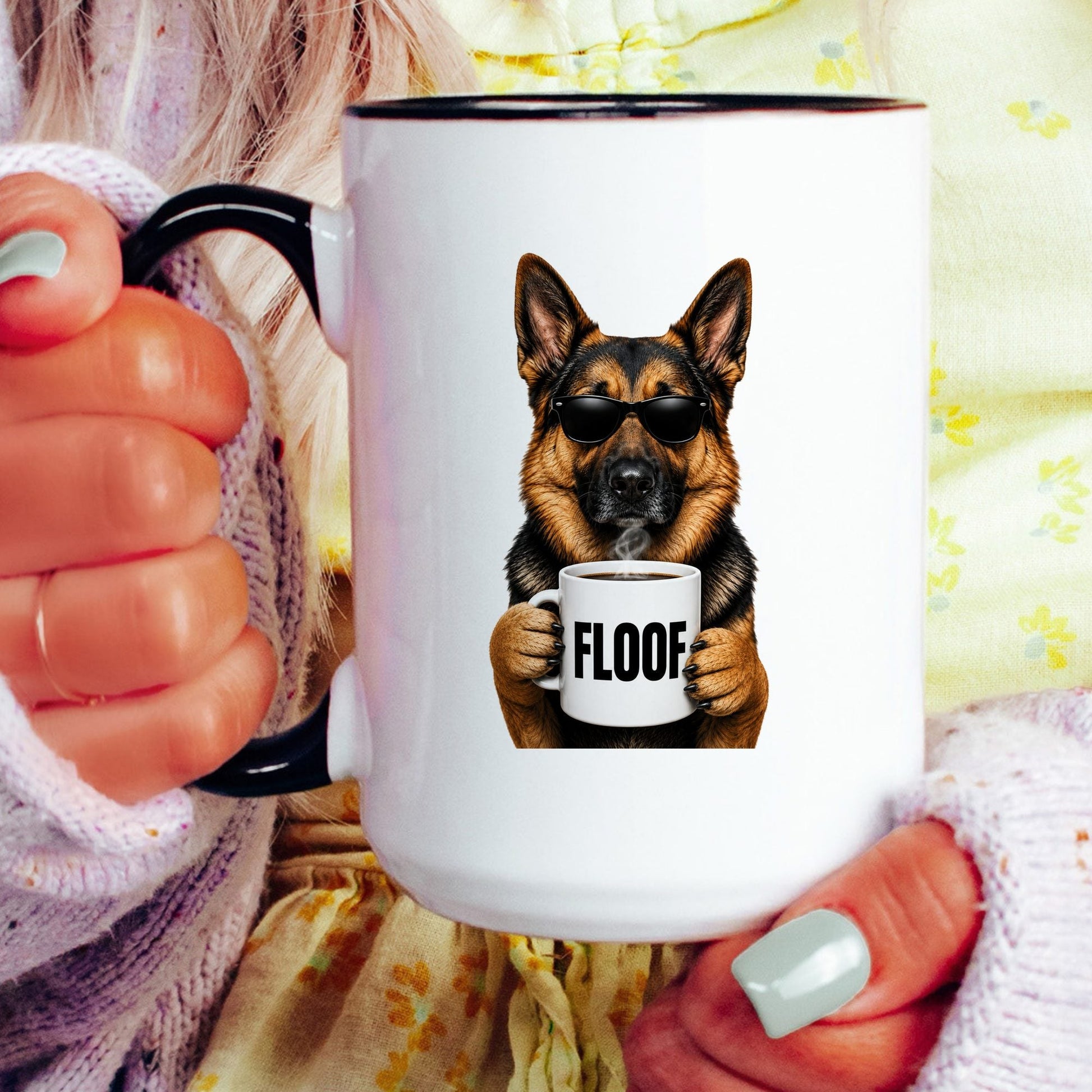 German Shepherd Floof coffee mug — model