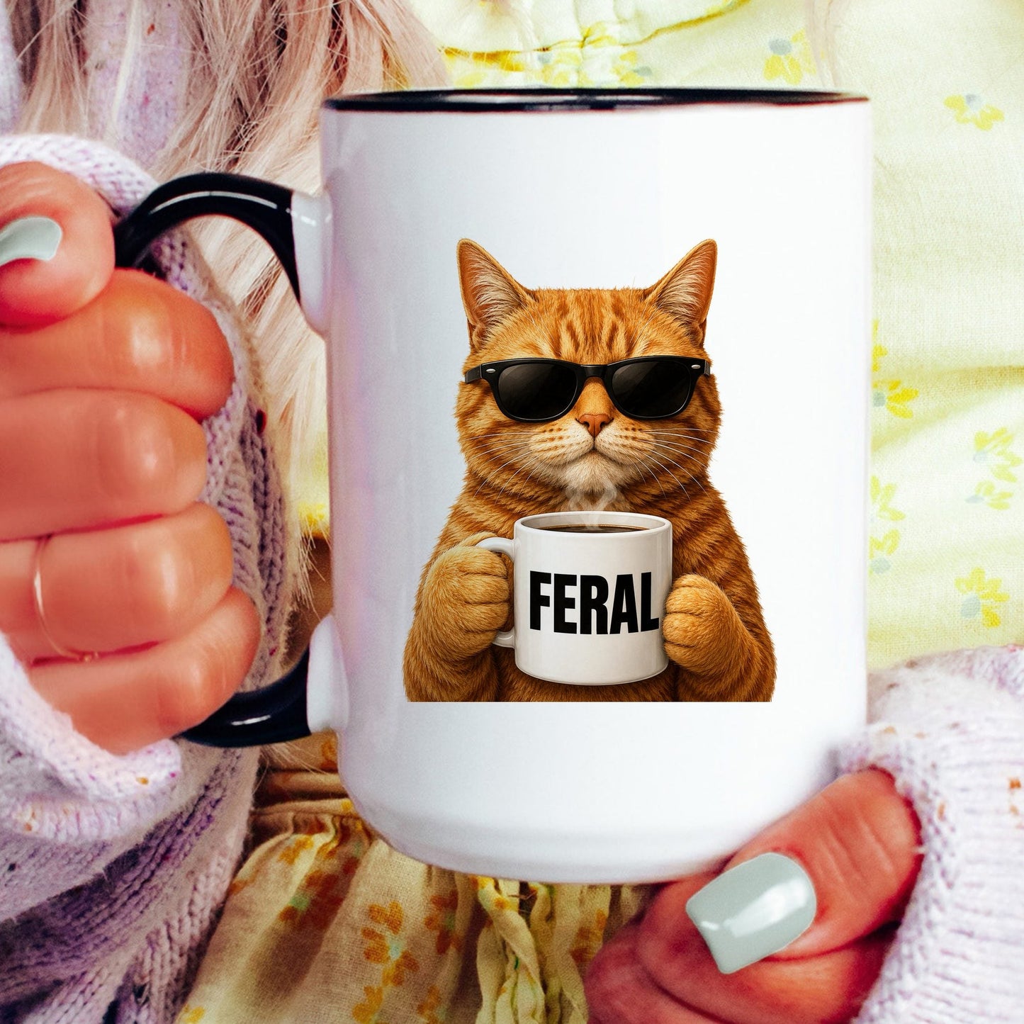 Orange Cat Feral coffee mug — model