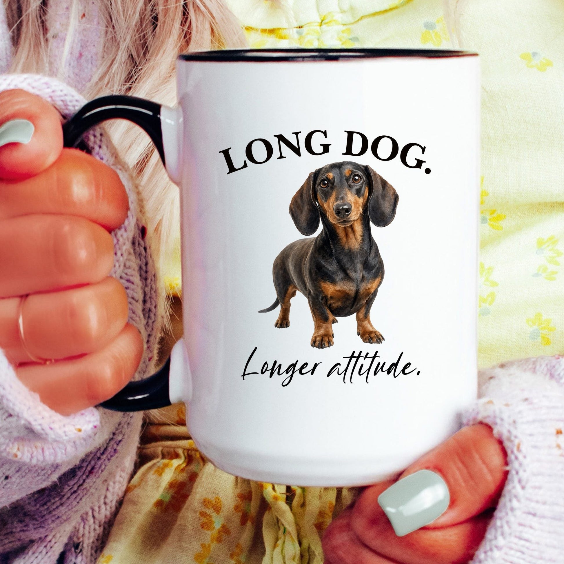 Long Dog. Longer Attitude coffee mug — model