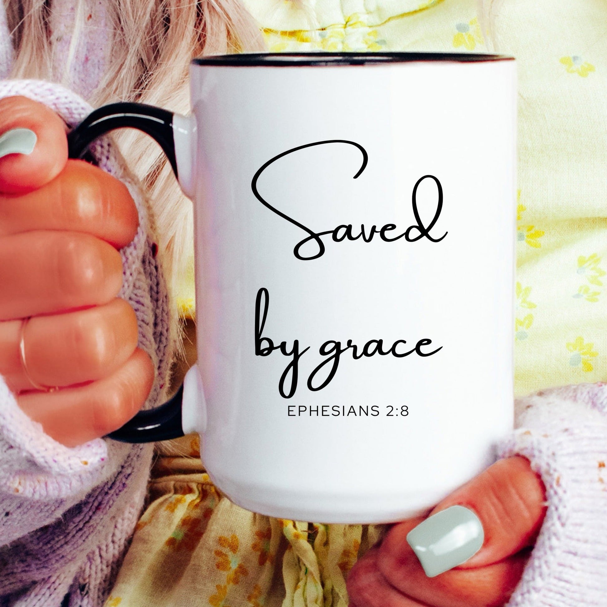 Saved by grace Ephesians 2:8 Christian coffee mug