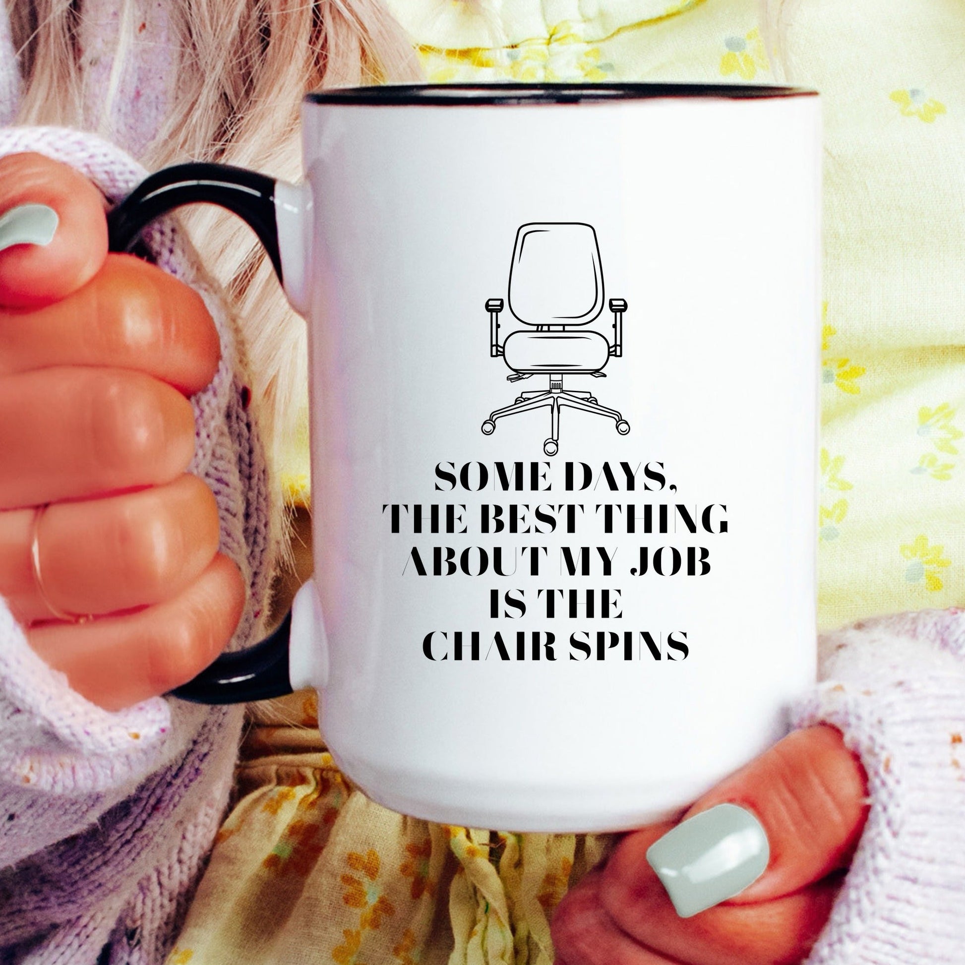 Funny chair spins coffee mug lifestyle