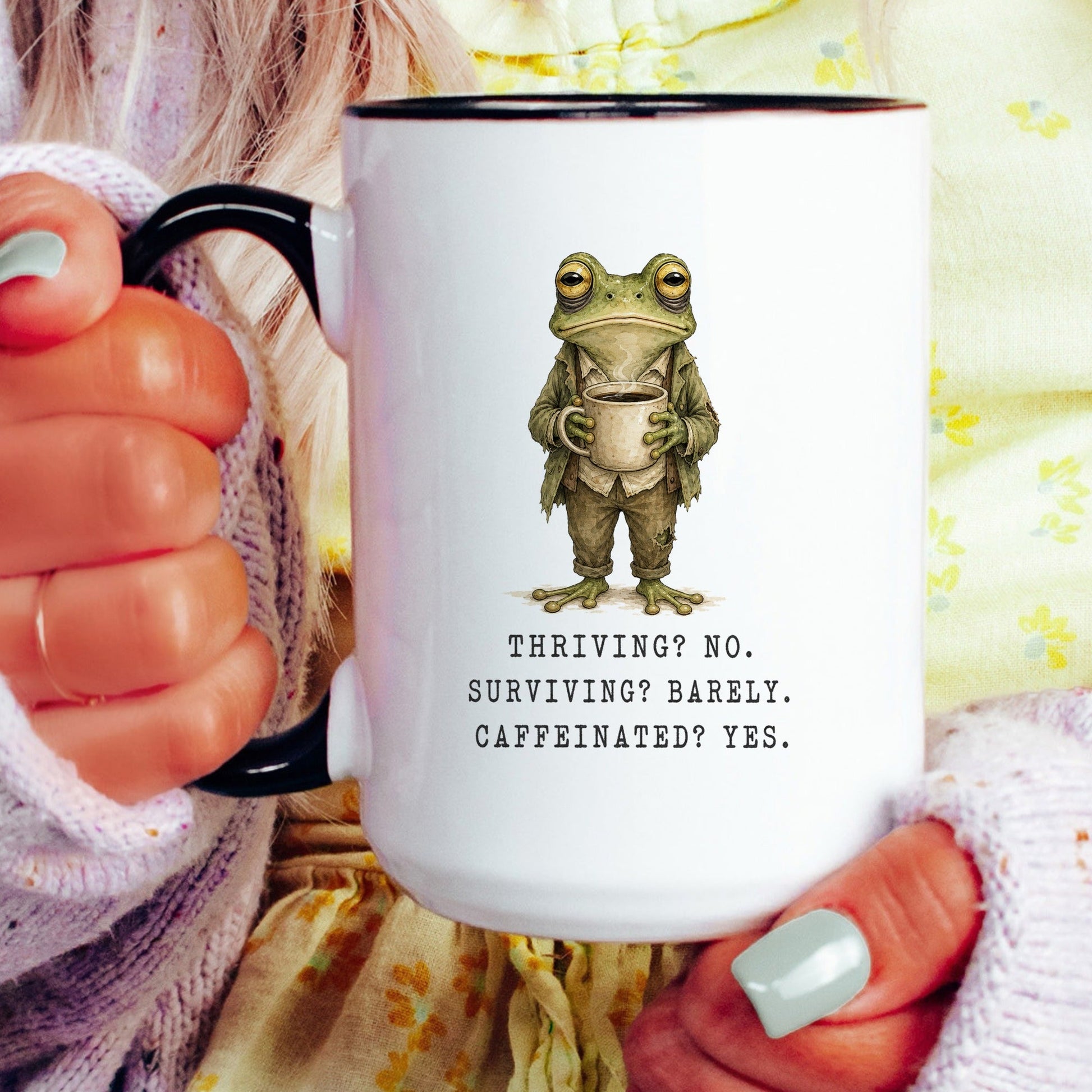 Lifestyle Photo #4 Surviving and Caffeinated Frog Mug